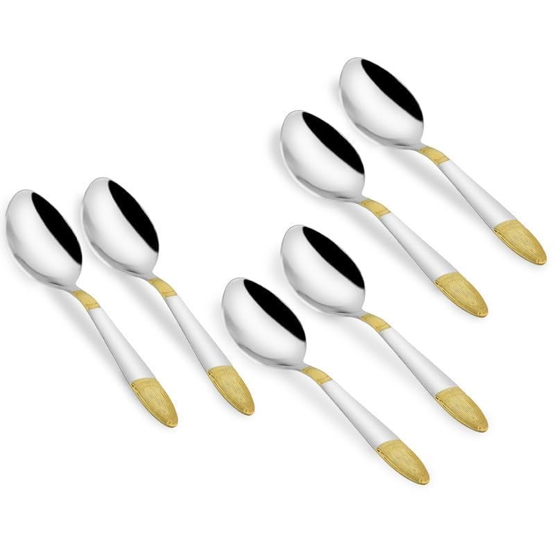 Parage 6 Pieces Stainless Steel 24k Golden Dinner Spoons Set, 16 cm Premium Spoons for Home & Kitchen, Luxury Dining Tableware Gift for House Warming,24 Karat Gold Plated Cutlery, Ivory Design - Image 2