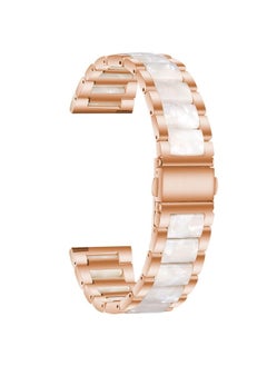 Replacement Strap For Huawei Watch 3/3 Pro/Garmin Venu 2 22mm Universal Three-beads Stainless Steel + Resin Watch Band Rose Gold+Pearl White