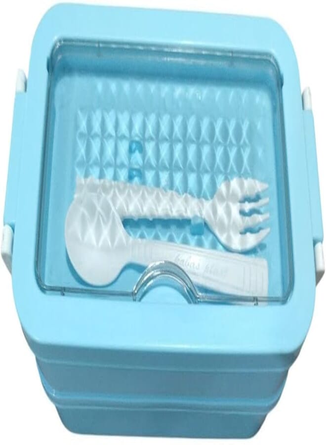 Spaceshoop Plastic Airtight Lunch Box 2 floors With Spoon And Fork (blue)