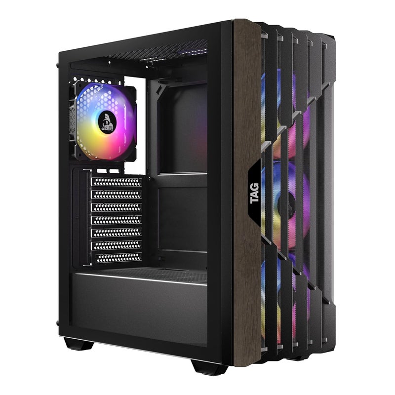 tag Gamerz Stellar Elite Mid Tower Computer Case/Gaming PC Cabinet, Mesh Front with Oak Wood Accents, 4X 120mm Pre-Installed ARGB Fans, Supports ATX, M-ATX, ITX, 360mm Radiator, Thick Tempered Glass - Image 5