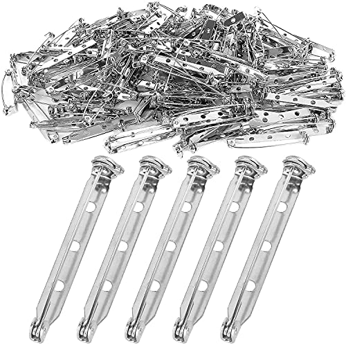 AConnet 200 Pcs Silver Safety Pins 15 Inch 38mm Pins Findings Backs Pin Back Clasp Brooch Bar Safety Pin with 3 Holes Safetys Locking for Making Corsage Name Tags Badges Citation Bars