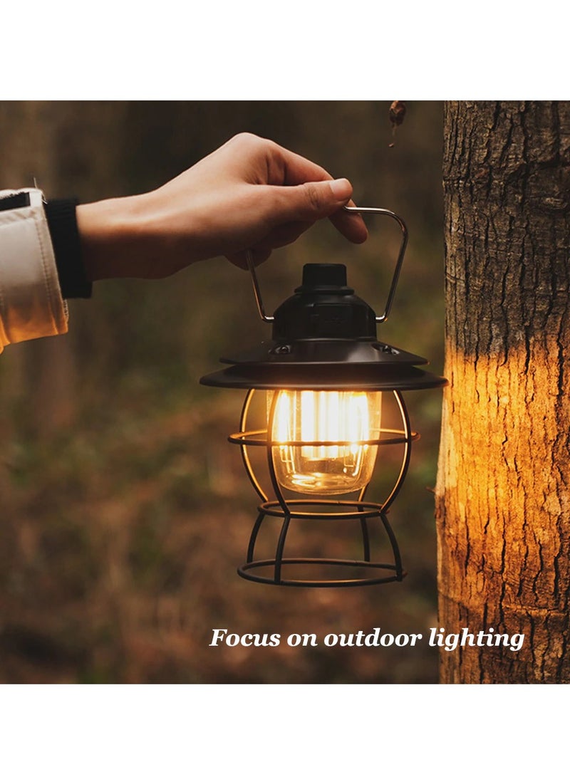 Led Portable Retro Camping Lantern Rechargeable Metal Handle Flashlight Vintage Warm White Light Outdoor Hanging Tent Light - Image 5