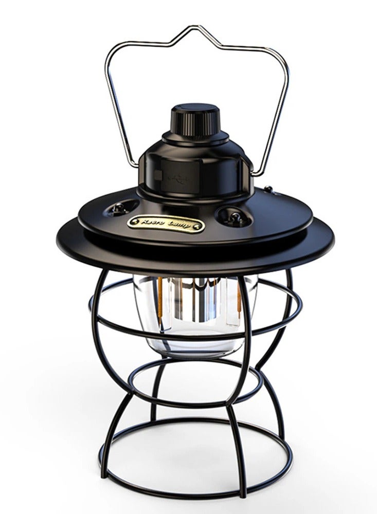 Led Portable Retro Camping Lantern Rechargeable Metal Handle Flashlight Vintage Warm White Light Outdoor Hanging Tent Light - Image 1