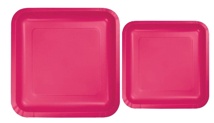 100COUNT SQUARE PINK PAPER PLATES SET 50 X 9 DINNER 50 X 7 DESSERT PREMIUM DISPOSABLE PINK PARTY PLATES FOR BIRTHDAYS BABY SHOWERS BRIDAL SHOWERS AND SPECIAL EVENTS