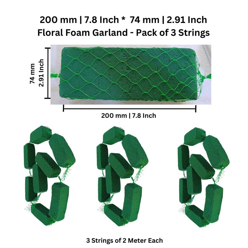 Oasis XL Garland Floral Foam Shape for Fresh & Artificial Flower Decoration - Birthday, Wedding, Party, Wall, Cars (3 Strings), (74x200mm, 8 pcs in Each String) - Image 2