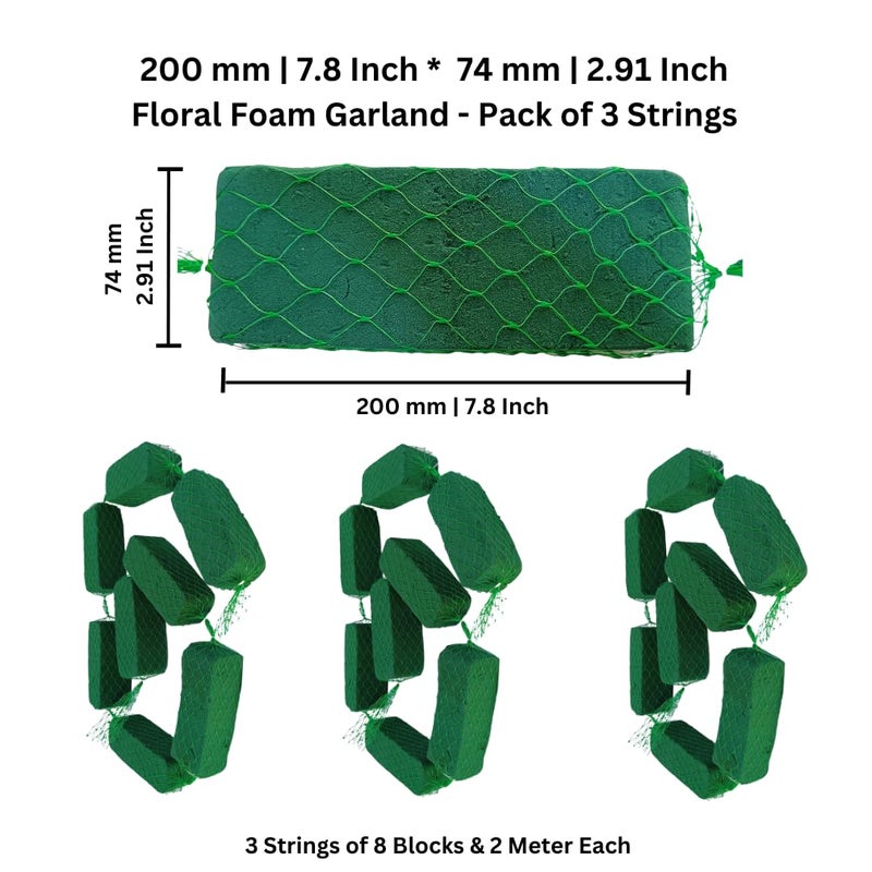 Oasis XL Garland Floral Foam Shape for Fresh & Artificial Flower Decoration - Birthday, Wedding, Party, Wall, Cars (3 Strings), (74x200mm, 8 pcs in Each String) - Image 3