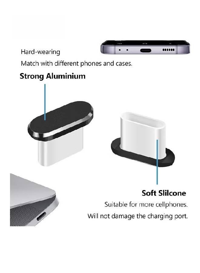 5 Pcs USB C Dust Plug - Type C Anti Dust Plug Cover Charging Port Protector Cap with Cleaning Brush - for iPhone 15/16 Series, Samsung Galaxy S25/S24/S23, Note 20/10, All USB C Devices - Rose Gold/Gold/Silver/Black - Image 2