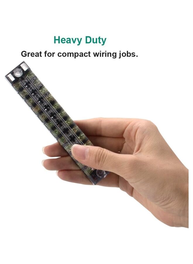 12 موضعًا مزدوج الصف 600 فولت 15 أمبير شرائط طرفية لولبية مع غطاء - 5 مجموعات، 10 قطع + شريط حاجز معزول مسبقًا (أسود وأحمر) - Image 5