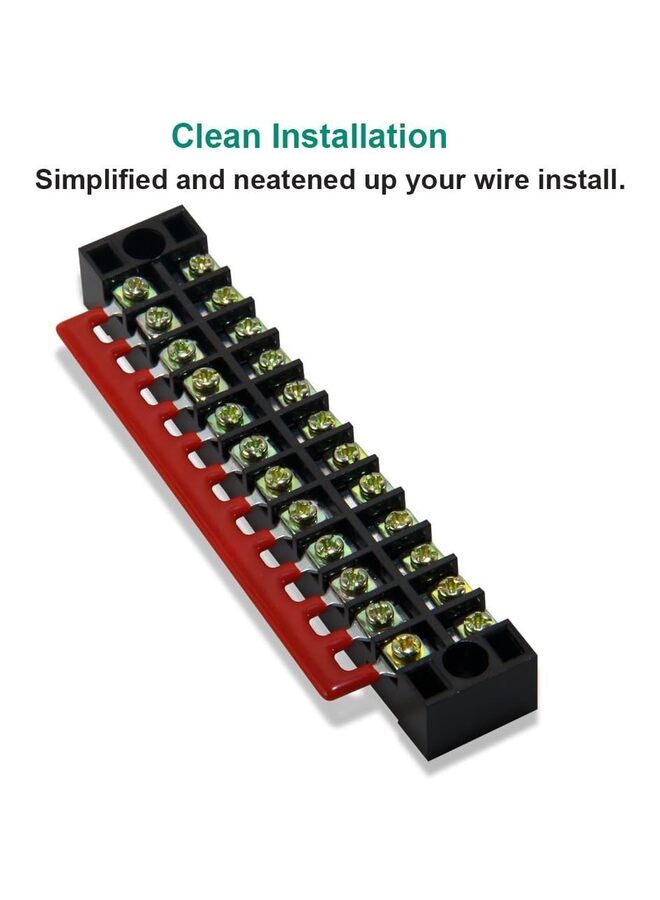 12 موضعًا مزدوج الصف 600 فولت 15 أمبير شرائط طرفية لولبية مع غطاء - 5 مجموعات، 10 قطع + شريط حاجز معزول مسبقًا (أسود وأحمر) - Image 4
