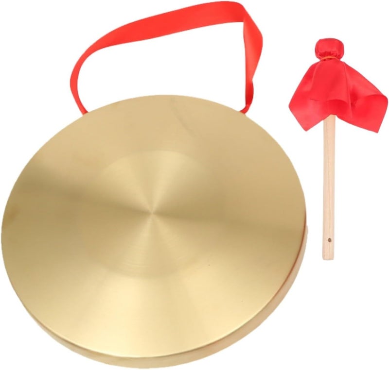 BIGTREE 15cm/5.9inch Gong with Mallet Brass Copper Hand Gong Cymbals Portable Brass Tam Tam Gong Brass Traditional Chinese Percussion Instruments with Round Playing Hammer Orchestra Church Opera - Image 1