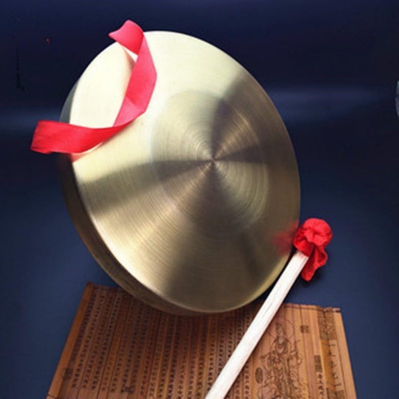 BIGTREE 15cm/5.9inch Gong with Mallet Brass Copper Hand Gong Cymbals Portable Brass Tam Tam Gong Brass Traditional Chinese Percussion Instruments with Round Playing Hammer Orchestra Church Opera - Image 3