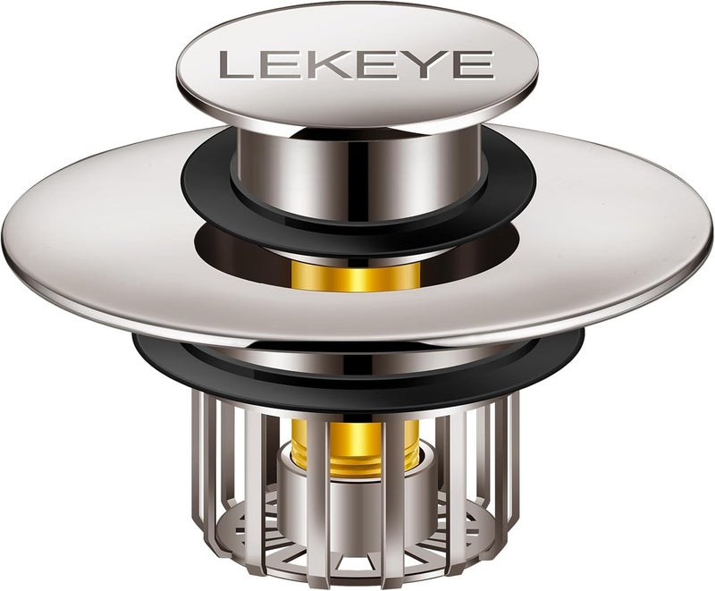 LEKEYE Tub Stopper | Shower Drain Hair Catcher | Pop-up Drain Stopper with Strainer | Bathroom Bathtub Plug | Drain Protector for 1-1/2 to 1-3/4" Bath Drain Hole - Brushed Nickel - Image 1