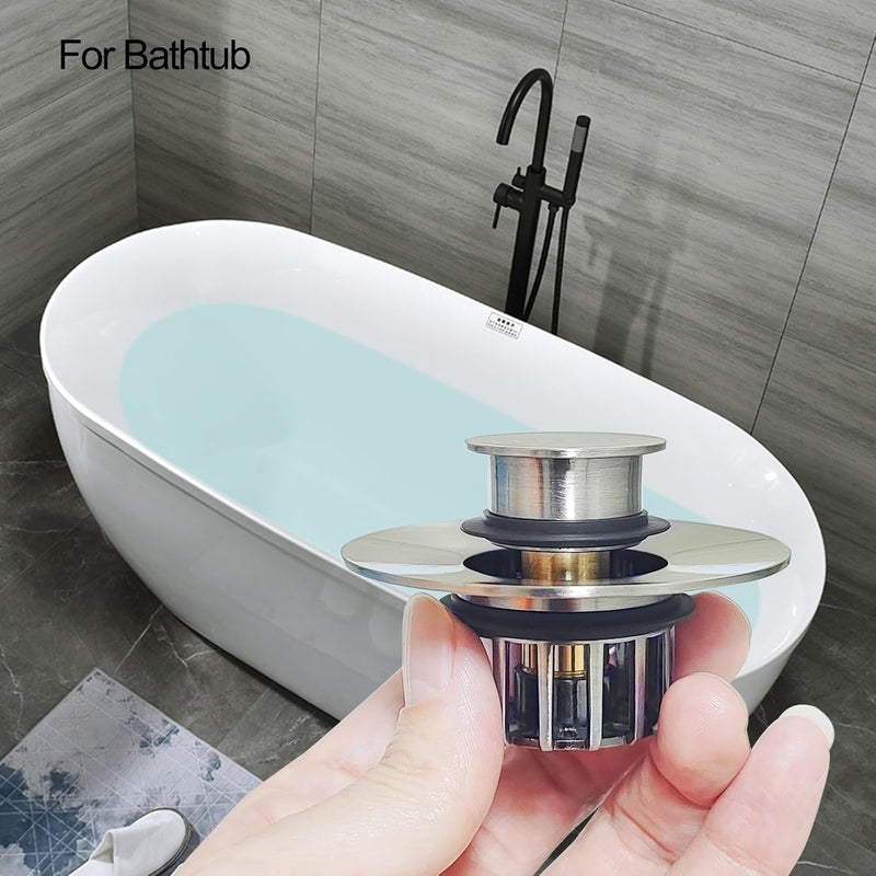 LEKEYE Tub Stopper | Shower Drain Hair Catcher | Pop-up Drain Stopper with Strainer | Bathroom Bathtub Plug | Drain Protector for 1-1/2 to 1-3/4" Bath Drain Hole - Brushed Nickel - Image 5
