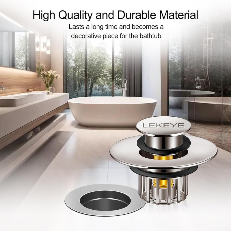 LEKEYE Tub Stopper | Shower Drain Hair Catcher | Pop-up Drain Stopper with Strainer | Bathroom Bathtub Plug | Drain Protector for 1-1/2 to 1-3/4" Bath Drain Hole - Brushed Nickel - Image 3