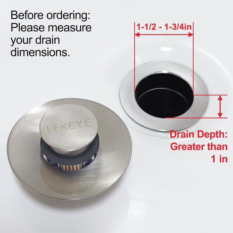 LEKEYE Tub Stopper | Shower Drain Hair Catcher | Pop-up Drain Stopper with Strainer | Bathroom Bathtub Plug | Drain Protector for 1-1/2 to 1-3/4" Bath Drain Hole - Brushed Nickel - Image 4