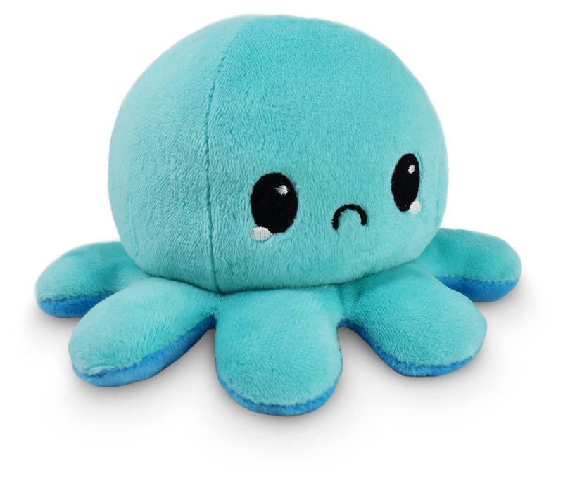 TeeTurtle - The Original Reversible Octopus Plushie - Happy Blue + Sad Light Blue - Cute Sensory Fidget Stuffed Animals That Show Your Mood 4 inch - Image 1