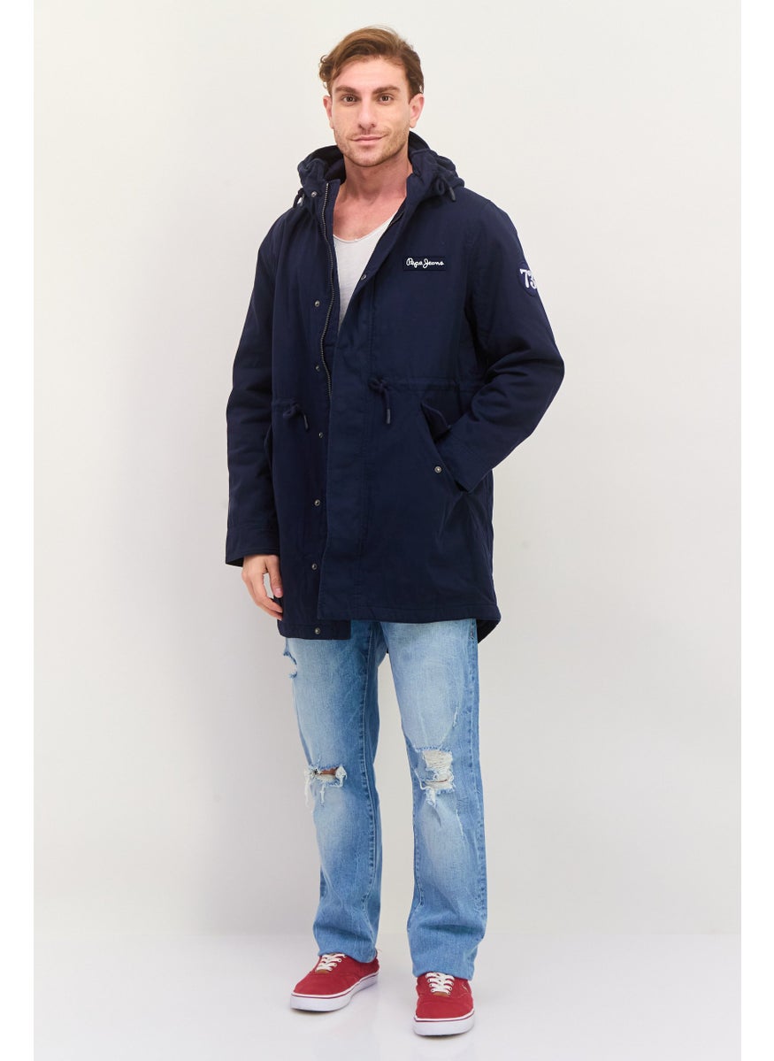 Pepe Jeans Men Embroidered Logo Parka Jacket, Navy  - Image 4