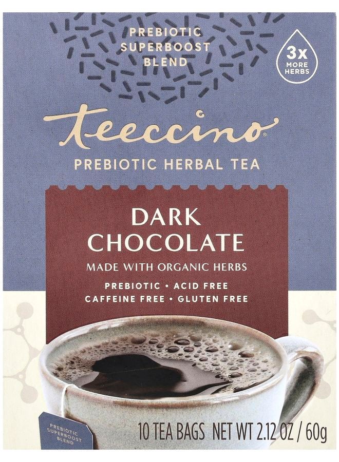 teeccino Prebiotic Herbal Tea Dark Chocolate Caffeine Free 10 Tea Bags 2.12 oz (60 g) 