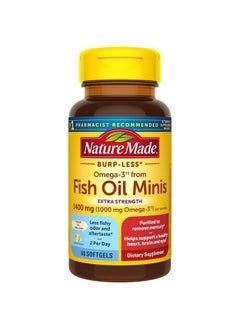 Extra Strength Burp Less Omega 3 Fish Oil 1400 mg Minis, Fish Oil Supplements as Ethyl Esters for Healthy Heart, Brain and Eyes Support, Omega 3 Supplement, 60 Softgels, 30 Day Supply