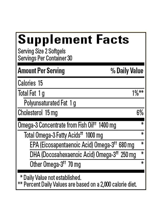Nature Made - Extra Strength Burp Less Omega 3 Fish Oil 1400 mg Minis, Fish Oil Supplements as Ethyl Esters for Healthy Heart, Brain and Eyes Support, Omega 3 Supplement, 60 Softgels, 30 Day Supply - Image 1