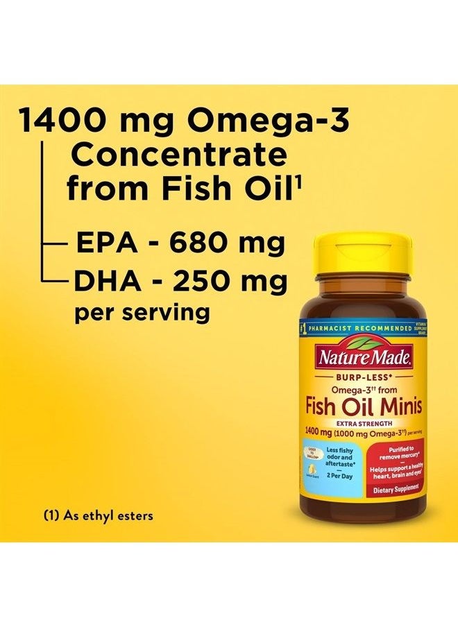 Nature Made - Extra Strength Burp Less Omega 3 Fish Oil 1400 mg Minis, Fish Oil Supplements as Ethyl Esters for Healthy Heart, Brain and Eyes Support, Omega 3 Supplement, 60 Softgels, 30 Day Supply - Image 1