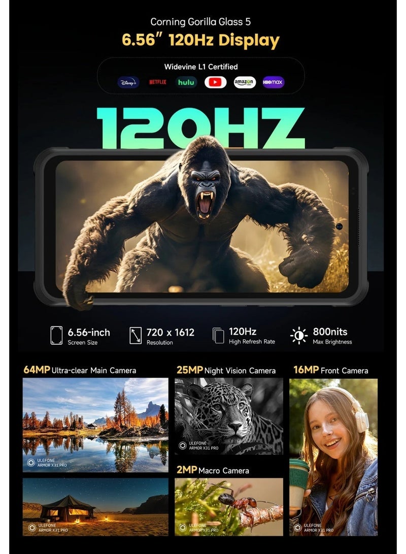 أوليفون Ulefone Armor X31 Pro 5G Rugged Mobile Phone | 8GB+256GB | 64MP Camera | 25MP Night Vision | 6.56" 120Hz Display | 6050mAh Battery | IP68/IP69K Waterproof - Image 5
