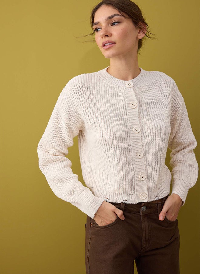 trendyol Stone Crew Neck Thessaloniki Knitwear Cardigan - Image 2