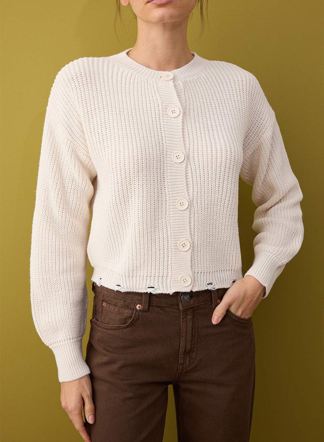 trendyol Stone Crew Neck Thessaloniki Knitwear Cardigan - Image 3