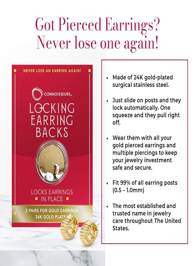 Connoisseurs Locking Earring Backs - 2 Pairs - Compatible with Most Gold Earrings - Fits 0.5-1mm Diameter Posts - Hypoallergenic - Image 2