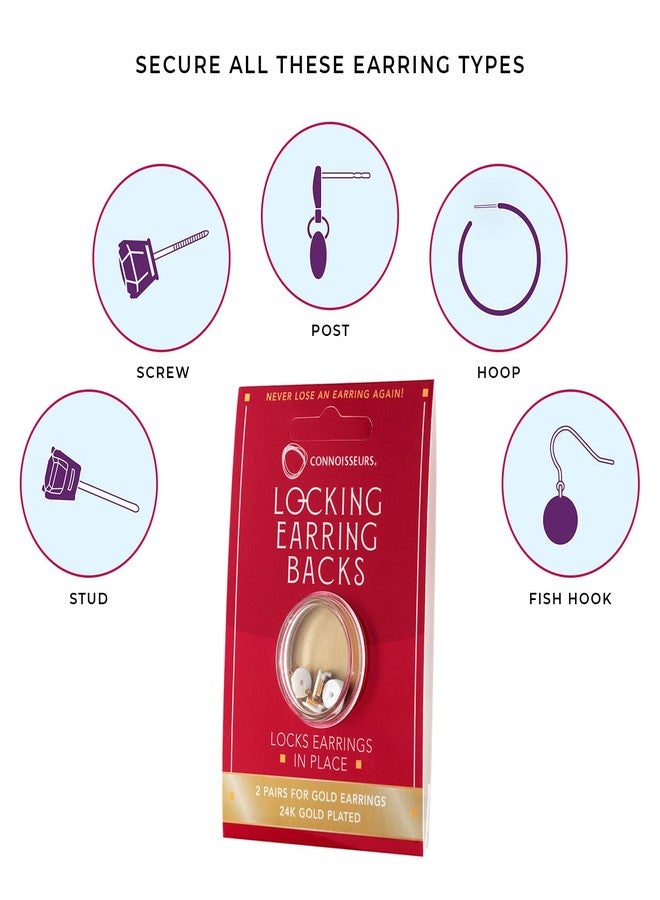 Connoisseurs Locking Earring Backs - 2 Pairs - Compatible with Most Gold Earrings - Fits 0.5-1mm Diameter Posts - Hypoallergenic - Image 5