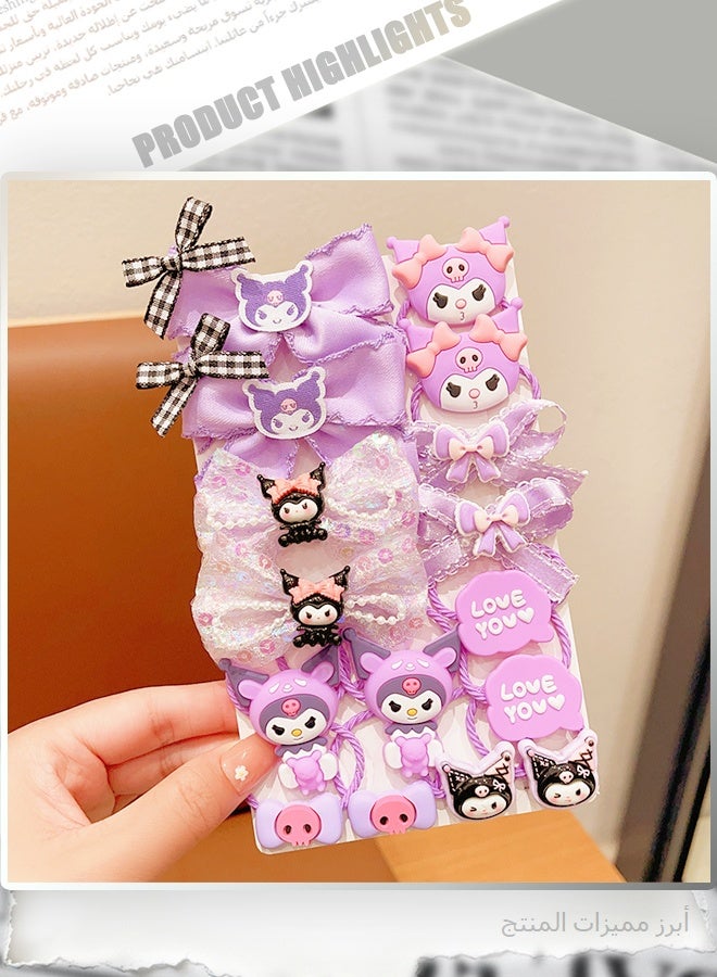 Kuromi Hair Accessories Set, 16-Piece & 18-Piece Cute Hair Clips, Bows, Scrunchies with Character Design, Purple & Black Theme Hair Decor for Girls, Teens, Kawaii Gift - Image 2