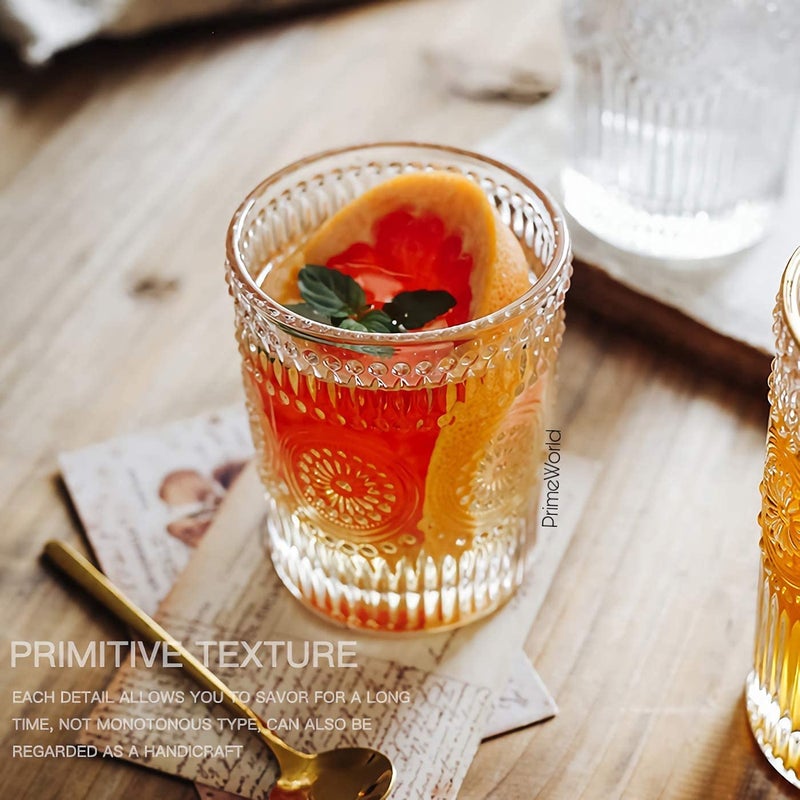 PrimeWorld طقم كؤوس ويسكي كريستالية رومانسية من أوروبا مزخرفة - 6 قطع سعة 300 مل زجاج بار للشرب بوربون، ويسكي، سكوتش، كوكتيلات، كونياك - كؤوس كوكتيل على الطراز القديم - Image 4