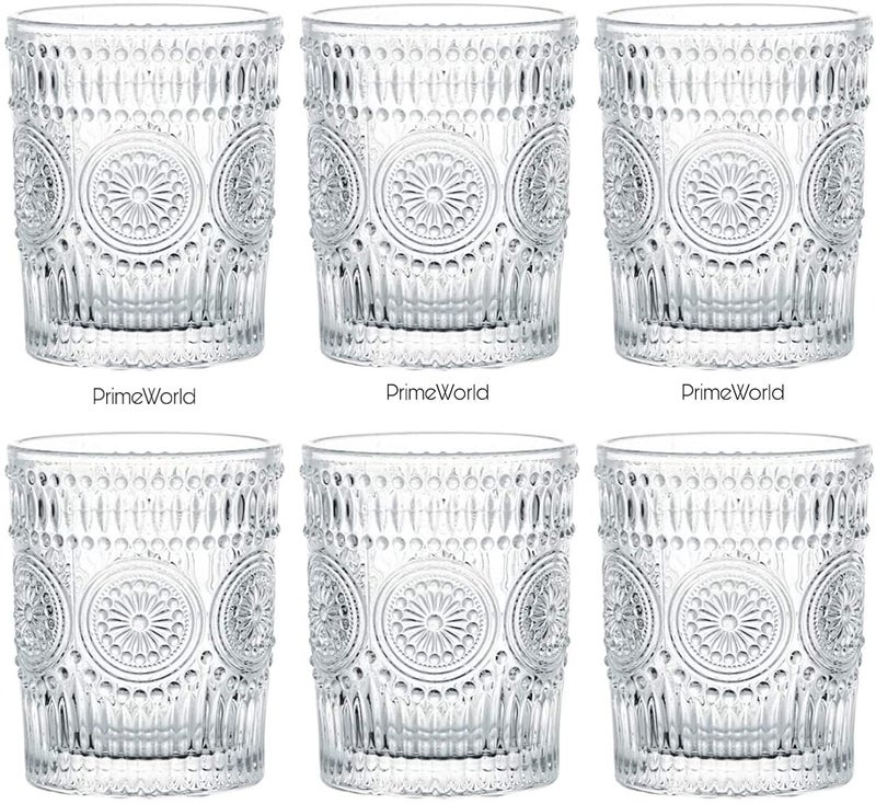 PrimeWorld طقم كؤوس ويسكي كريستالية رومانسية من أوروبا مزخرفة - 6 قطع سعة 300 مل زجاج بار للشرب بوربون، ويسكي، سكوتش، كوكتيلات، كونياك - كؤوس كوكتيل على الطراز القديم - Image 5