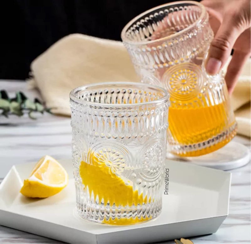 PrimeWorld طقم كؤوس ويسكي كريستالية رومانسية من أوروبا مزخرفة - 6 قطع سعة 300 مل زجاج بار للشرب بوربون، ويسكي، سكوتش، كوكتيلات، كونياك - كؤوس كوكتيل على الطراز القديم - Image 2