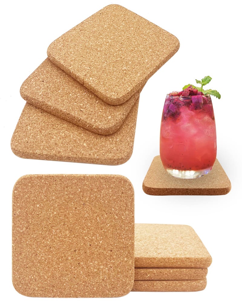 KITLAB Cork Coasters for Drinks 8 Pcs Square Extra Thick Absorbent Cork Coaster Sets Round Edge Drink Coaster Cup Coasters for Kinds of Cups Housewarming Gifts Home Decor 4 x 4 Inches