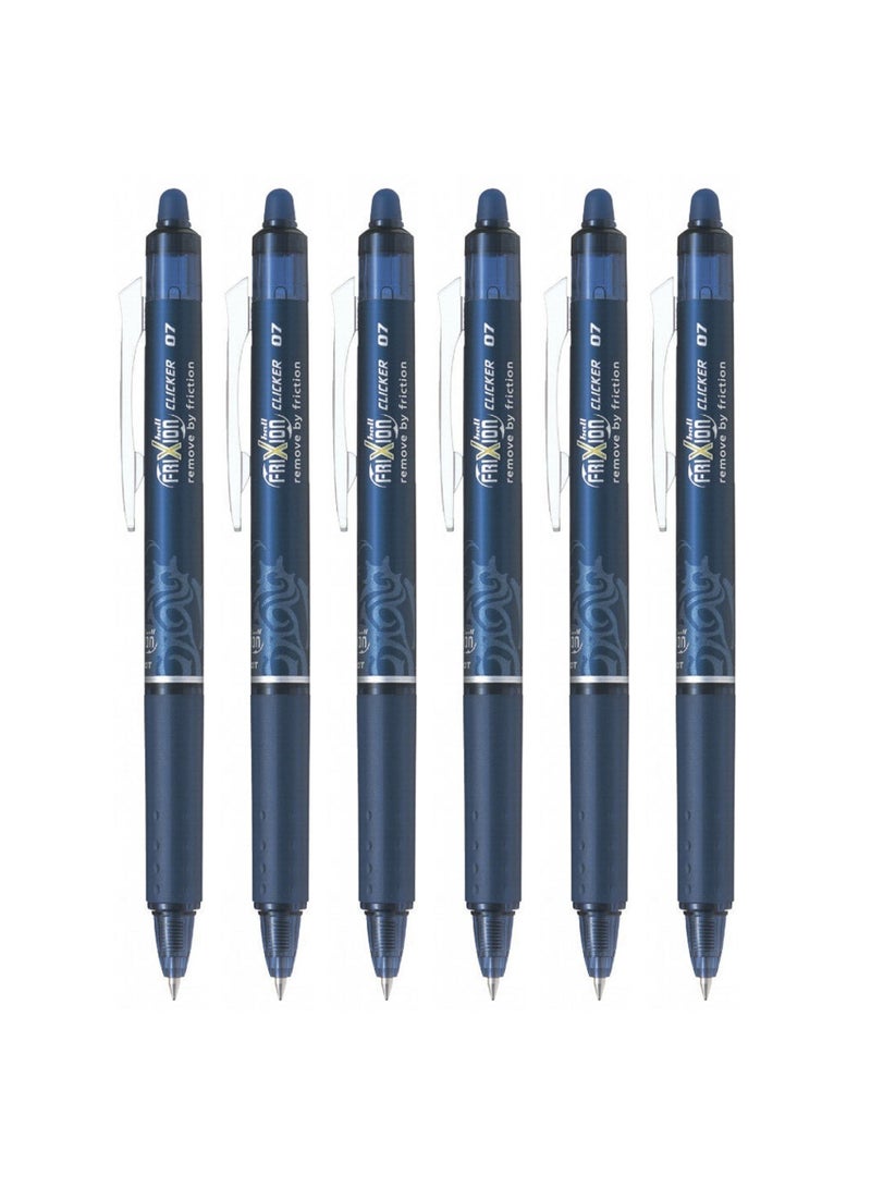 PILOT 6-Piece Frixion Clicker Erasable Ball Pen 0.7mm Tip Blue Black Ink - Image 1