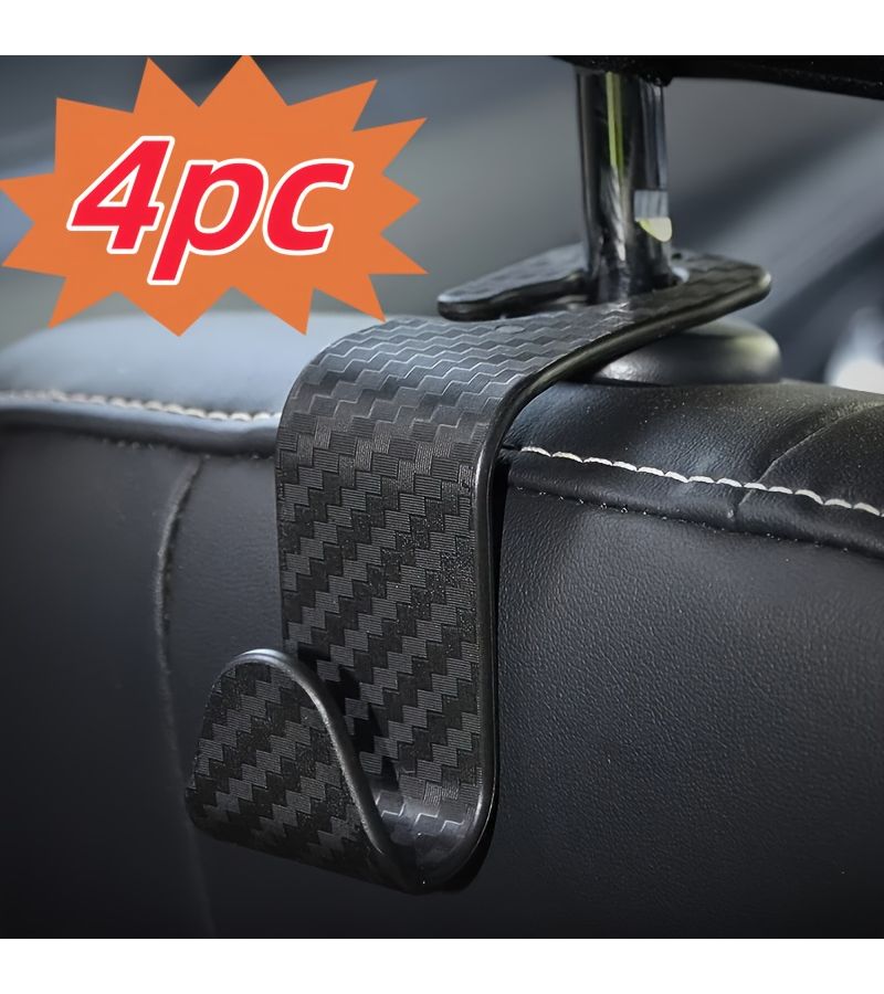 Set Of 4 Carbon Fiber Hooks For Car Seat Headrests Organize Back Seat Hang Purses Wallets Bags Clothing Jackets - Image 2