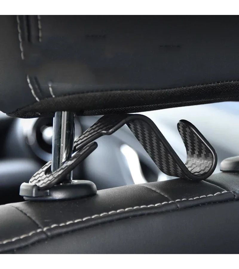 Set Of 4 Carbon Fiber Hooks For Car Seat Headrests Organize Back Seat Hang Purses Wallets Bags Clothing Jackets - Image 4