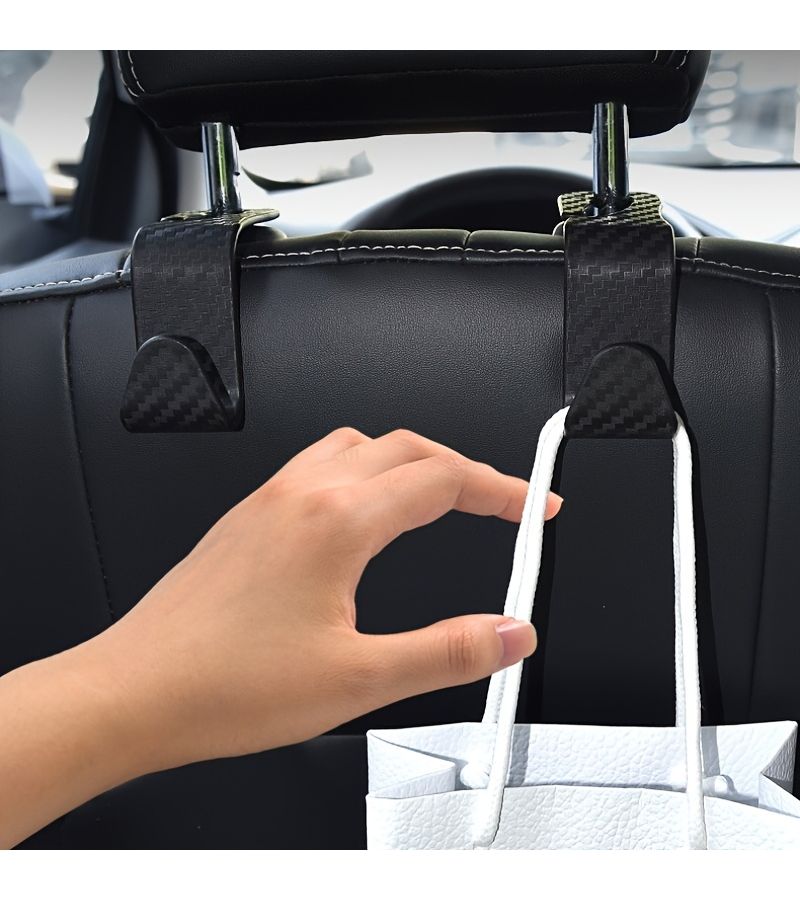 Set Of 4 Carbon Fiber Hooks For Car Seat Headrests Organize Back Seat Hang Purses Wallets Bags Clothing Jackets - Image 1