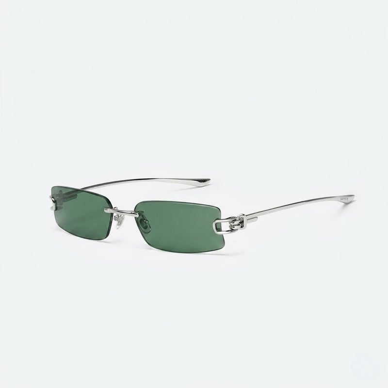 جنتل مونستر نظارات شمسية مستطيلة بدون إطار من Gentle Monster Gamot Col.02 56 بإطار معدني فضي وعدسات خضراء - Image 1