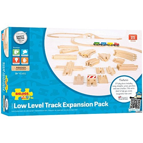 Bigjigs Rail طقم توسيع مسار القطار المنخفض من بيج جينجز - 25 قطعة من مسار القطار الخشبي لمجموعات القطارات، ملحقات قطار بيج جينجز عالية الجودة، متوافقة مع معظم العلامات التجارية الرئيسية للسكك الحديدية الخشبية - Image 5