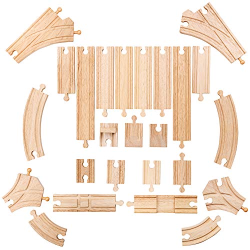 Bigjigs Rail طقم توسيع مسار القطار المنخفض من بيج جينجز - 25 قطعة من مسار القطار الخشبي لمجموعات القطارات، ملحقات قطار بيج جينجز عالية الجودة، متوافقة مع معظم العلامات التجارية الرئيسية للسكك الحديدية الخشبية - Image 1