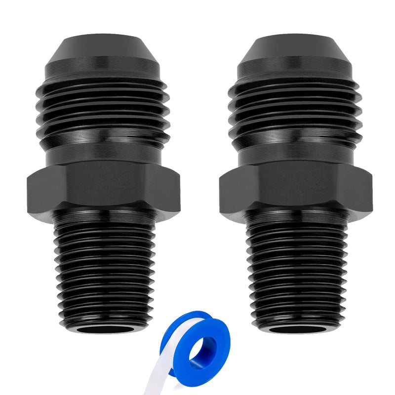 Breezliy 6AN Male Flare to 18 NPT Pipe Fitting Adapter Union Connector Straight Aluminum Black 2PCS