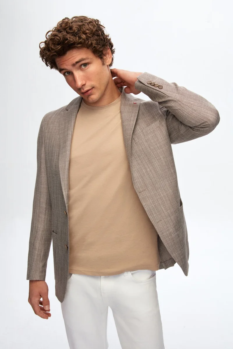 دي أس دامات D'S Groom Slim Fit Khaki Printed Fabric Jacket 0HC04AK12494M