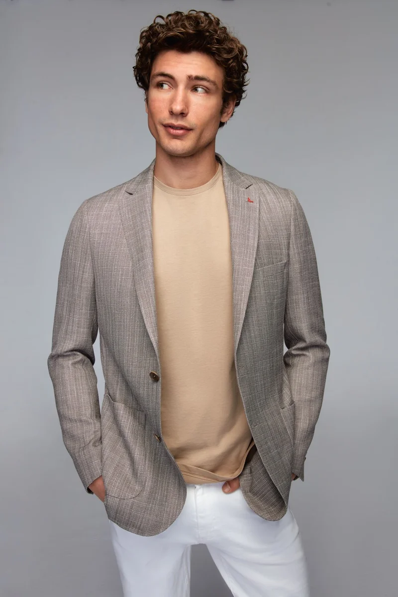 دي أس دامات D'S Groom Slim Fit Khaki Printed Fabric Jacket 0HC04AK12494M