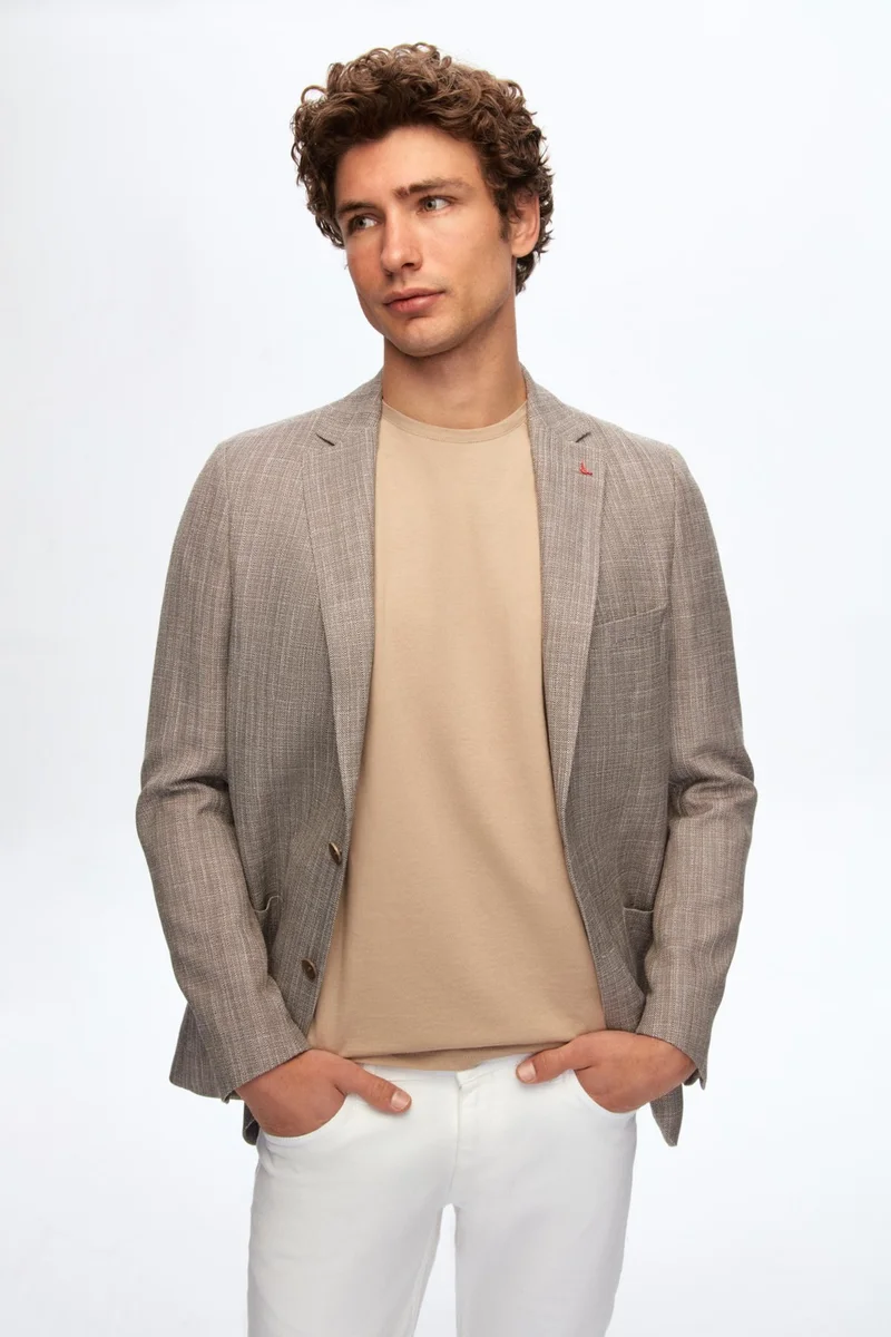 دي أس دامات D'S Groom Slim Fit Khaki Printed Fabric Jacket 0HC04AK12494M