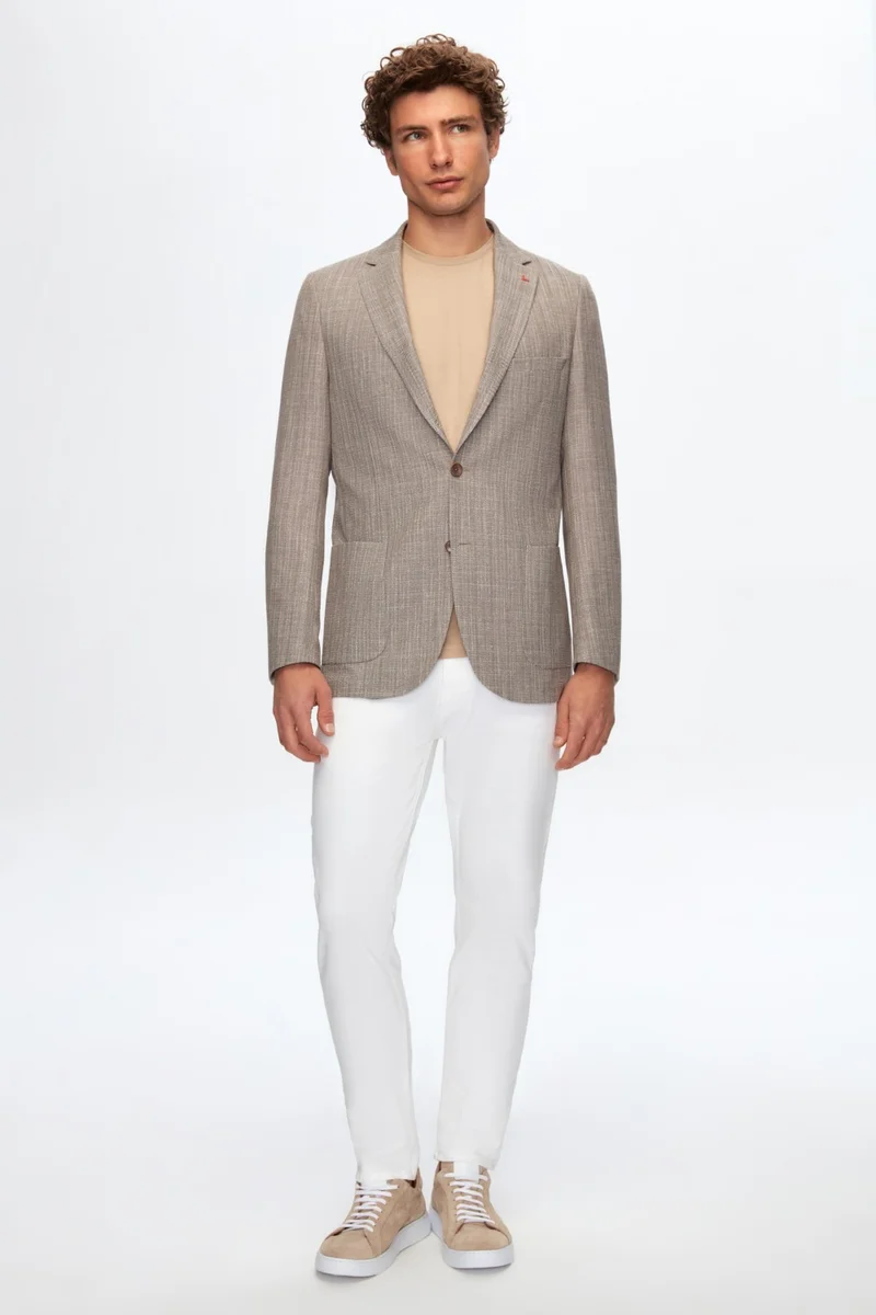 دي أس دامات D'S Groom Slim Fit Khaki Printed Fabric Jacket 0HC04AK12494M