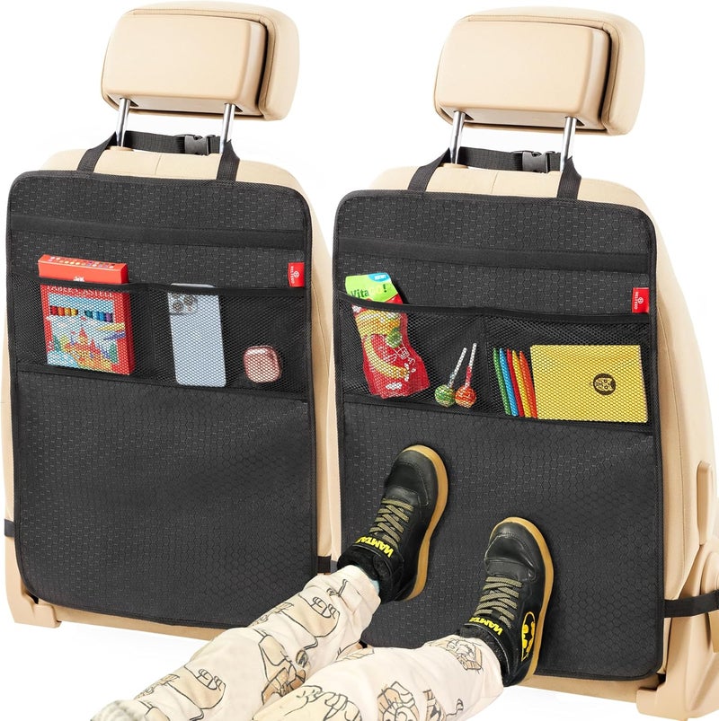 Helteko Back Seat Protector for Car, 2 Pack Premium Kick Mats for Kids, Extra Large Car Seat Cover for Backseat with Mesh Pockets, Waterproof Dirt & Mud Protection, Car Travel Accessories - Image 1