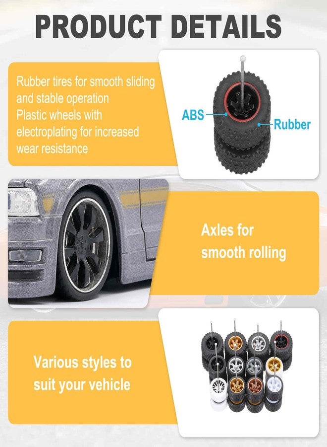 MECCANIXITY 4 Set 1/64 Wheels and Tires Set, Off-road Vehicles Real Riders Rims Includes Axles for RC Diecast Car DIY Model, Red Line Black Rims - Image 4