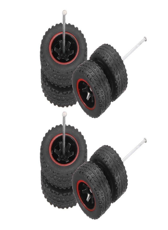 MECCANIXITY 4 Set 1/64 Wheels and Tires Set, Off-road Vehicles Real Riders Rims Includes Axles for RC Diecast Car DIY Model, Red Line Black Rims - Image 1